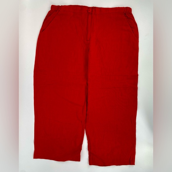 Flax Pants - FLAX Red Linen Wide Leg Cropped Pants Size Medium
